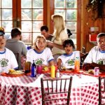 summer camp counsellors at dinner